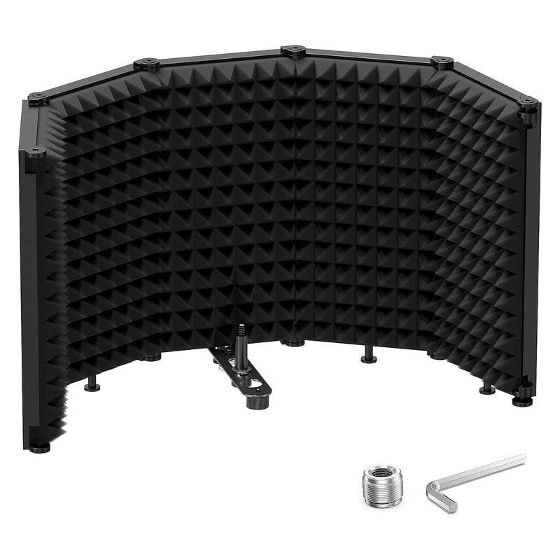 Moukey Foldable Mic Shield with 3/8" and 5/8" Mic Threaded Mount for Recording Studio, Podcasts, Singing, and Broadcasting