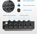 Moukey Mini Audio Mixer Line Mixer, DC 5V, 4-Stereo Ultra, Low-Noise 4-Channel for Sub-Mixing, Ideal for Small Clubs or Bars, As Guitars, Bass, Keyboards Mixer, 2021 New Version-MAMX1