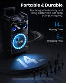 Moukey 10" Woofer Portable PA Karaoke Machine with Bluetooth Speaker and 2 Wireless Microphones