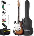 DonnerDST-100BL Solid Body 39 Inch Left Handed Electric Guitar Kit Black, Beginner Starter, Amplifier, Bag, Capo, Strap, String, Tuner, Cable, Picks - Donnerdeal