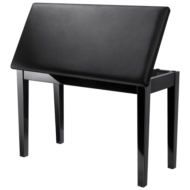 Donner Solid Wood Duet Piano Bench with Storage Two-Seater High-Density Suede Cushion Chair - Black