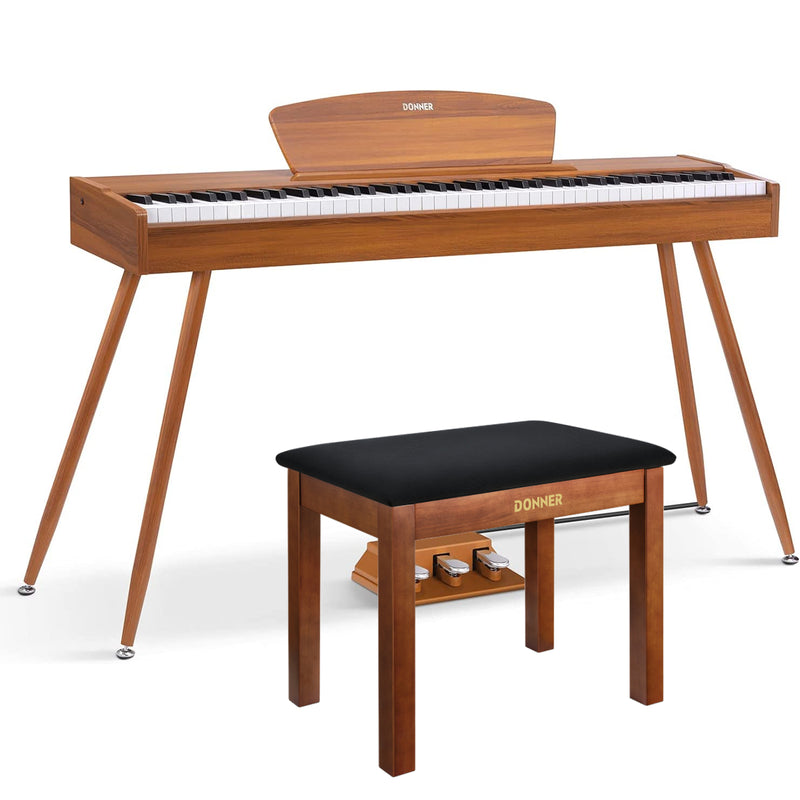Donner DDP-80 Wooden Style 88 Key Weighted Digital Piano with brown bench