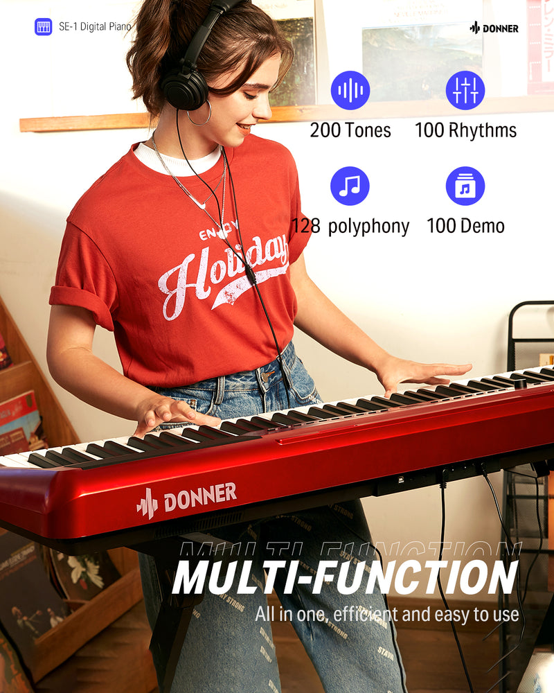 Donner SE-1 88 Key Graded Hammer-Action Weighted Portable Digital Piano Arranger Keyboard with Headphone for Pros